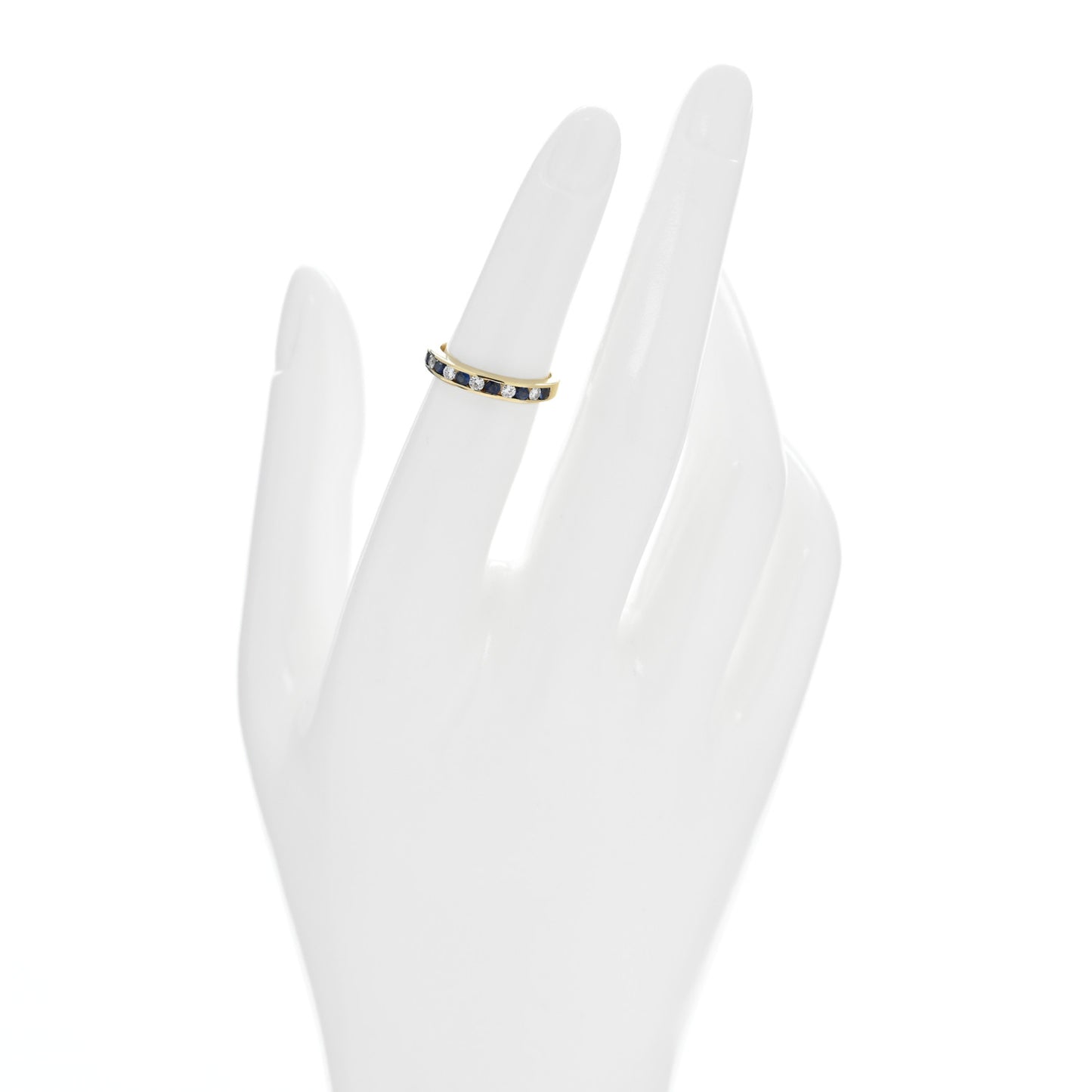18K Yellow Gold Diamond Blue Sapphire Band Ring 49 5