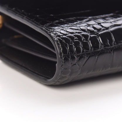 Balenciaga Shiny Calfskin Crocodile Embossed B Continental Chain Bag Black 9 of 11