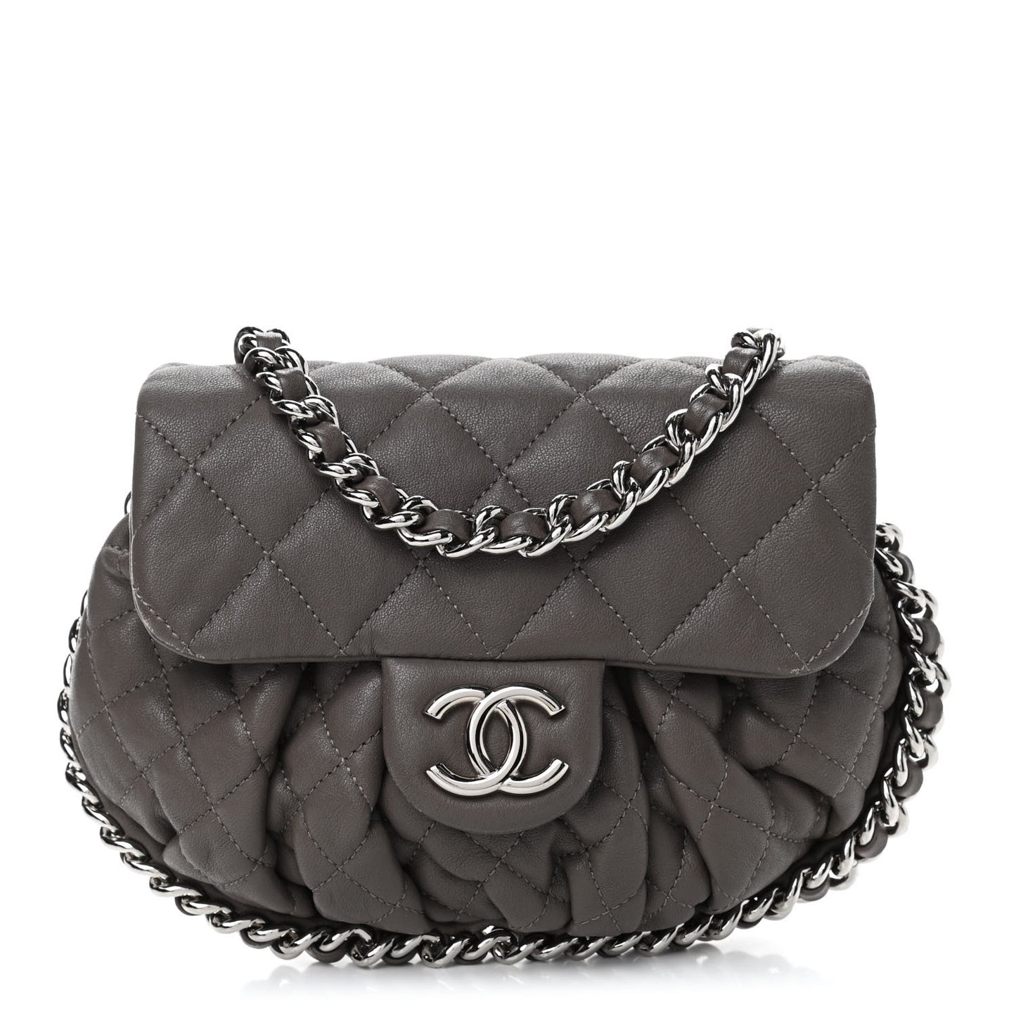 Washed Lambskin Quilted Mini Chain Around Flap Taupe