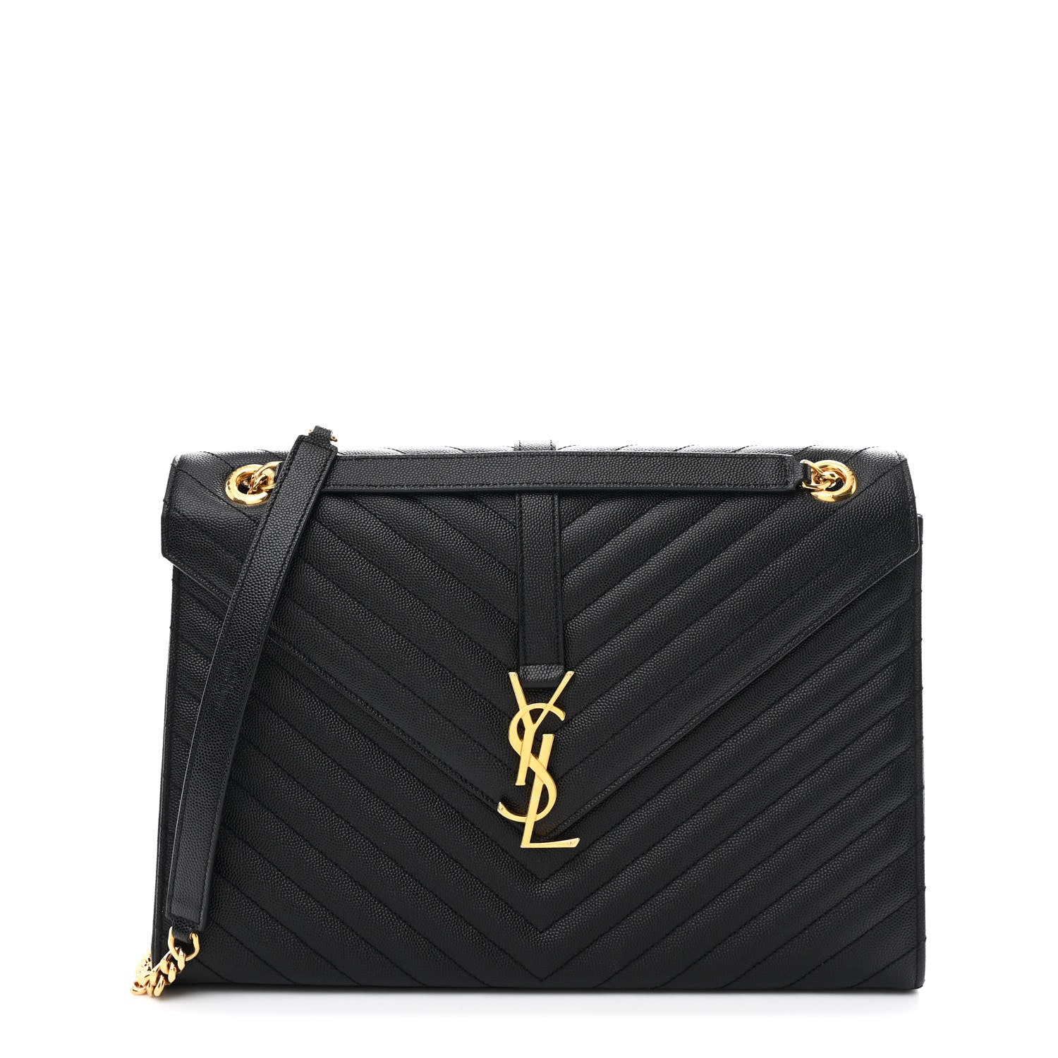 Saint Laurent Grain De Poudre Matelasse Chevron Large Monogram Satchel Black 1 of 9