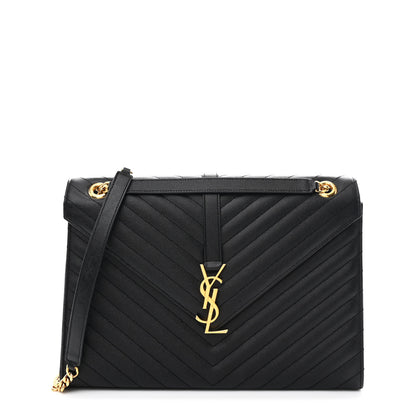Saint Laurent Grain De Poudre Matelasse Chevron Large Monogram Satchel Black 1 of 9