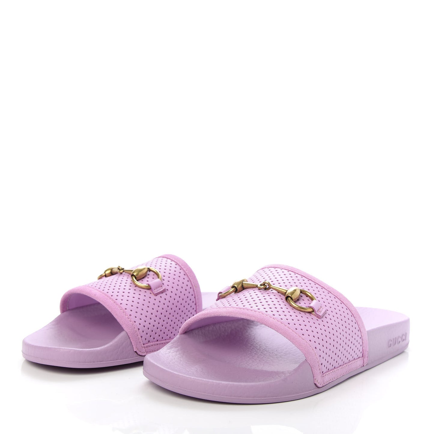 Suede Perforated Horsebit Slide Sandals 39 Malva