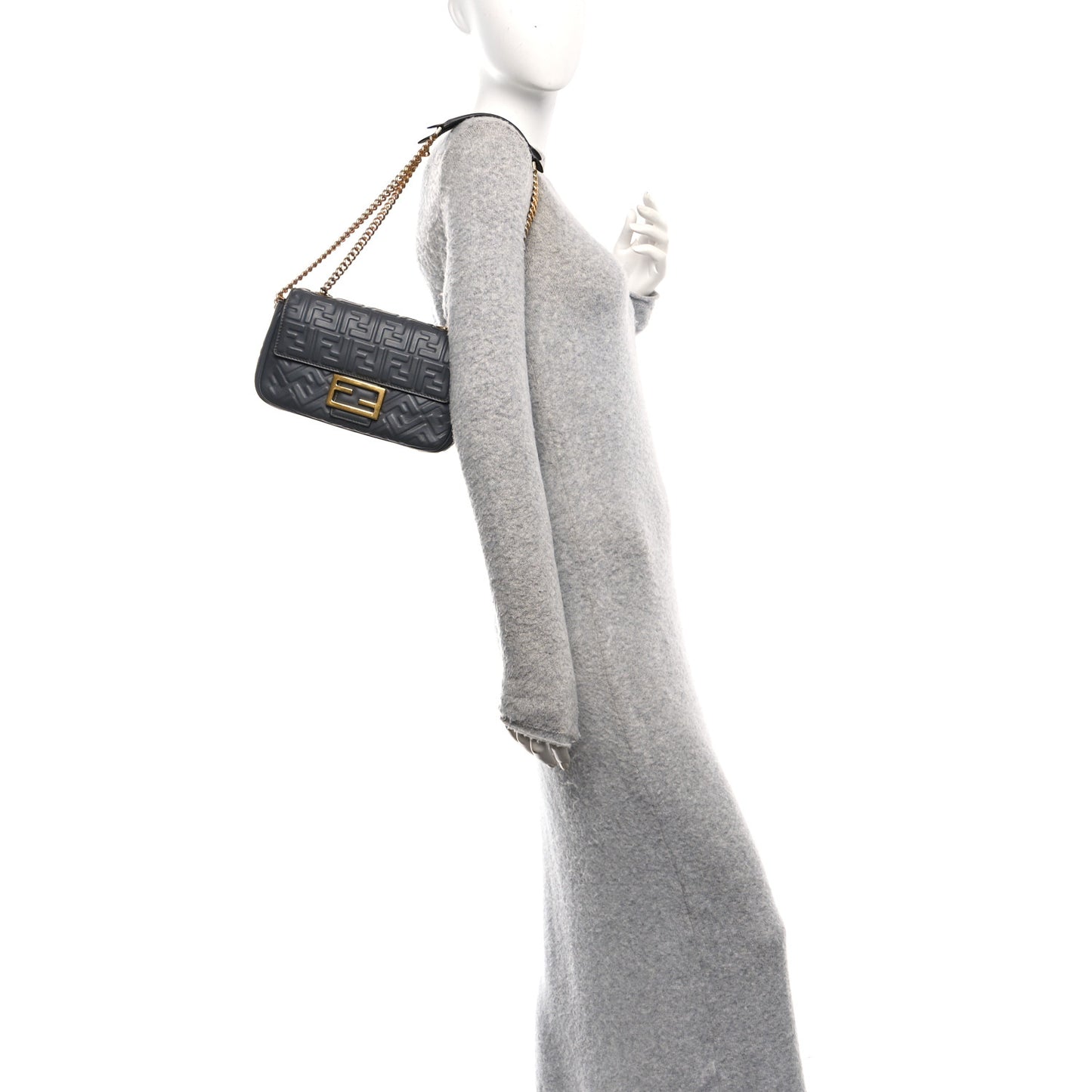 Nappa Small FF Embossed Mid Chain Baguette Anthracite