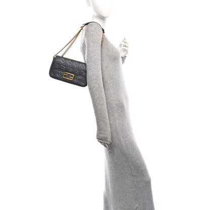Fendi Nappa Small FF Embossed Mid Chain Baguette Anthracite 2 of 9