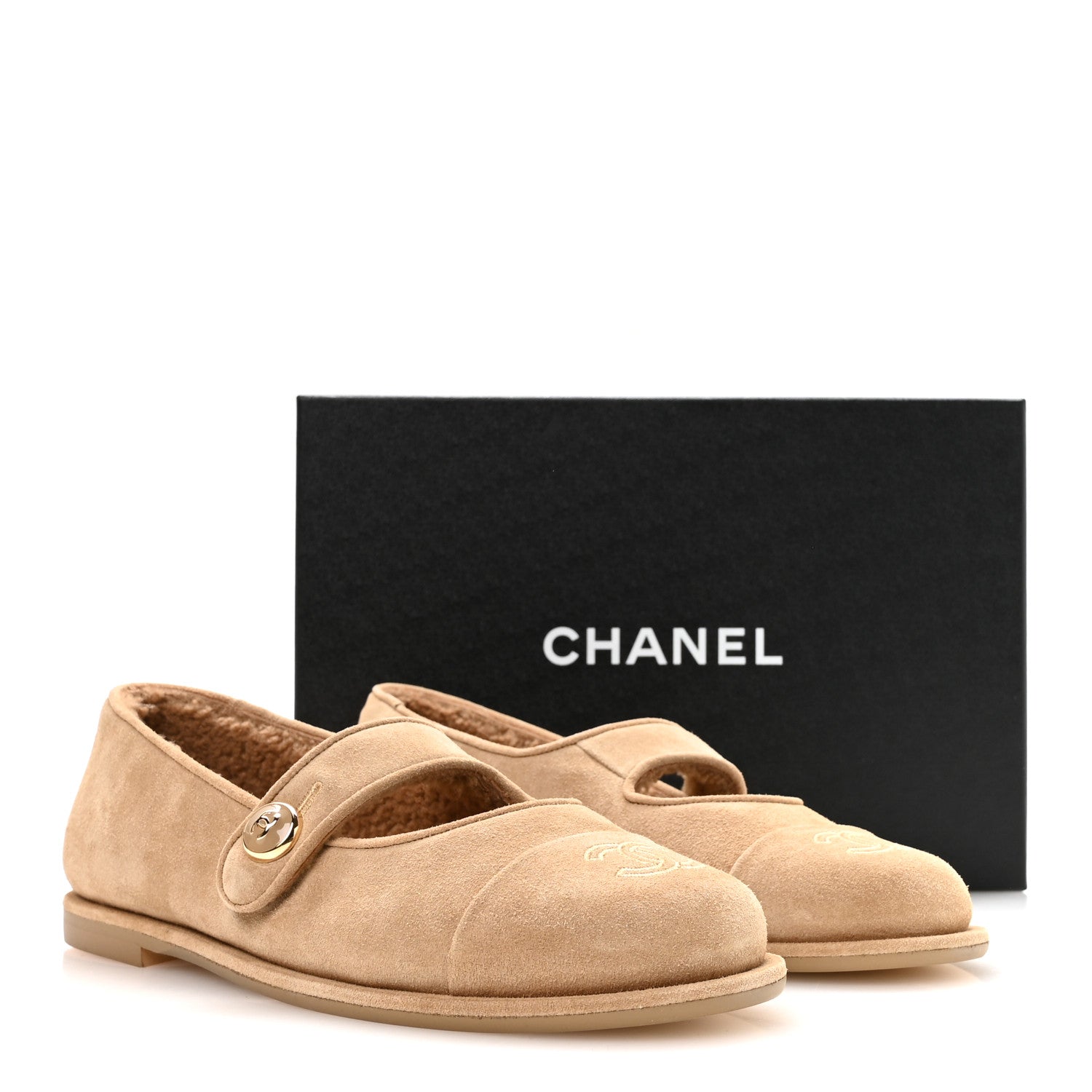 Chanel Suede Calfskin Cap Toe CC Mary Jane Flats 40 Beige 9 of 9