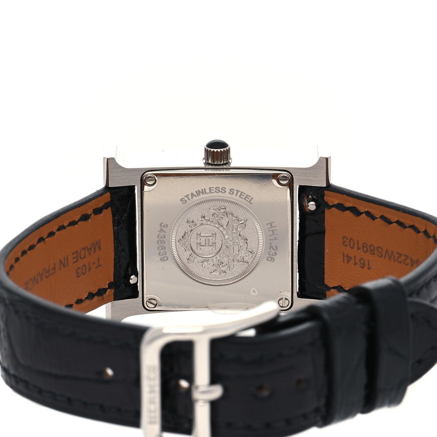 Hermes Stainless Steel Alligator Diamond Pave 21mm Heure H Quartz Watch Noir 4 of 5
