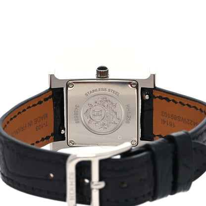 Hermes Stainless Steel Alligator Diamond Pave 21mm Heure H Quartz Watch Noir 4 of 5