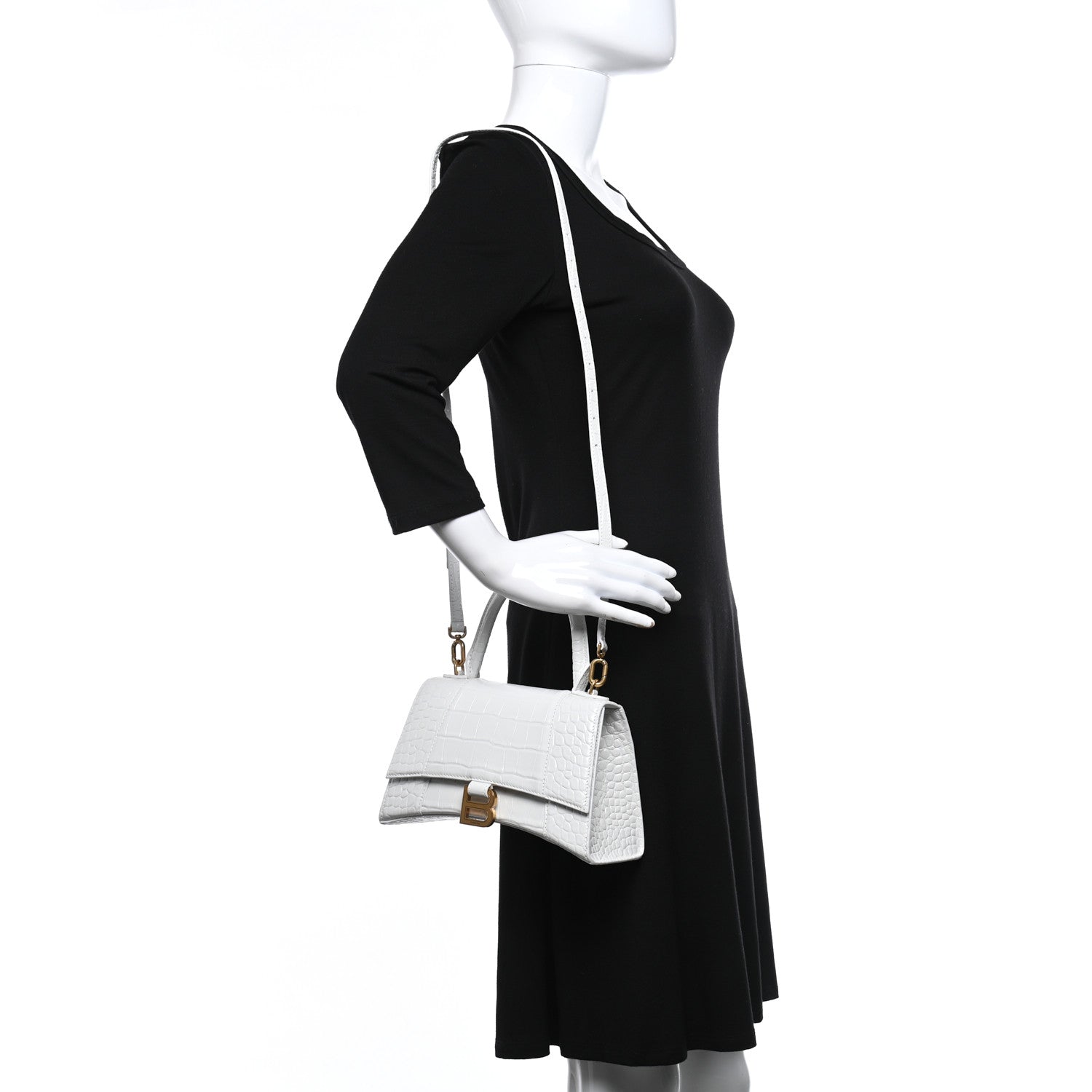 Balenciaga Shiny Calfskin Crocodile Embossed Small Hourglass Top Handle Bag White 2 of 8