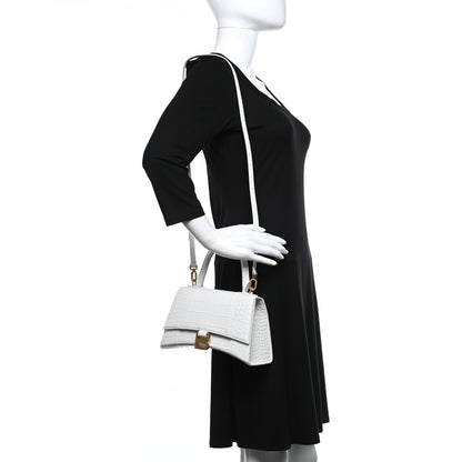 Balenciaga Shiny Calfskin Crocodile Embossed Small Hourglass Top Handle Bag White 2 of 8