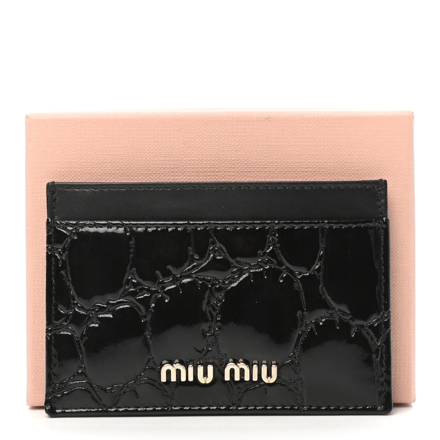 Patent Crocodile Embossed Saint Cocco Card Case Black