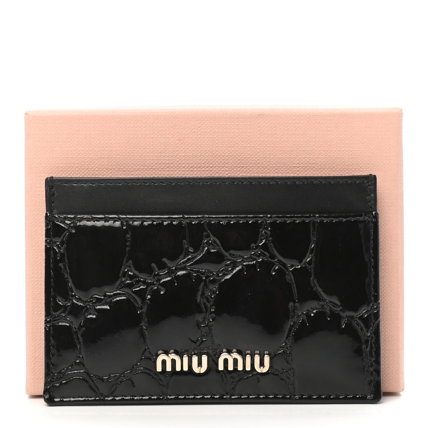 Miu Miu Patent Crocodile Embossed Saint Cocco Card Case Black 8 of 8