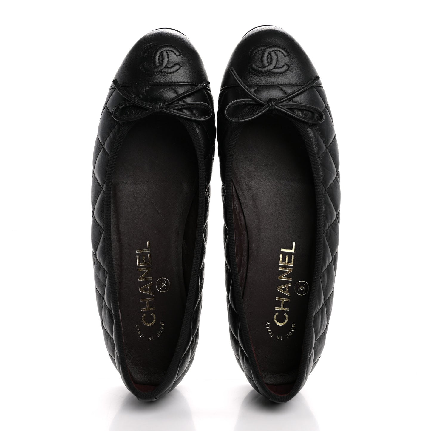Aged Calfskin Quilted CC Cap Toe Ballerina Flats 36.5 Black