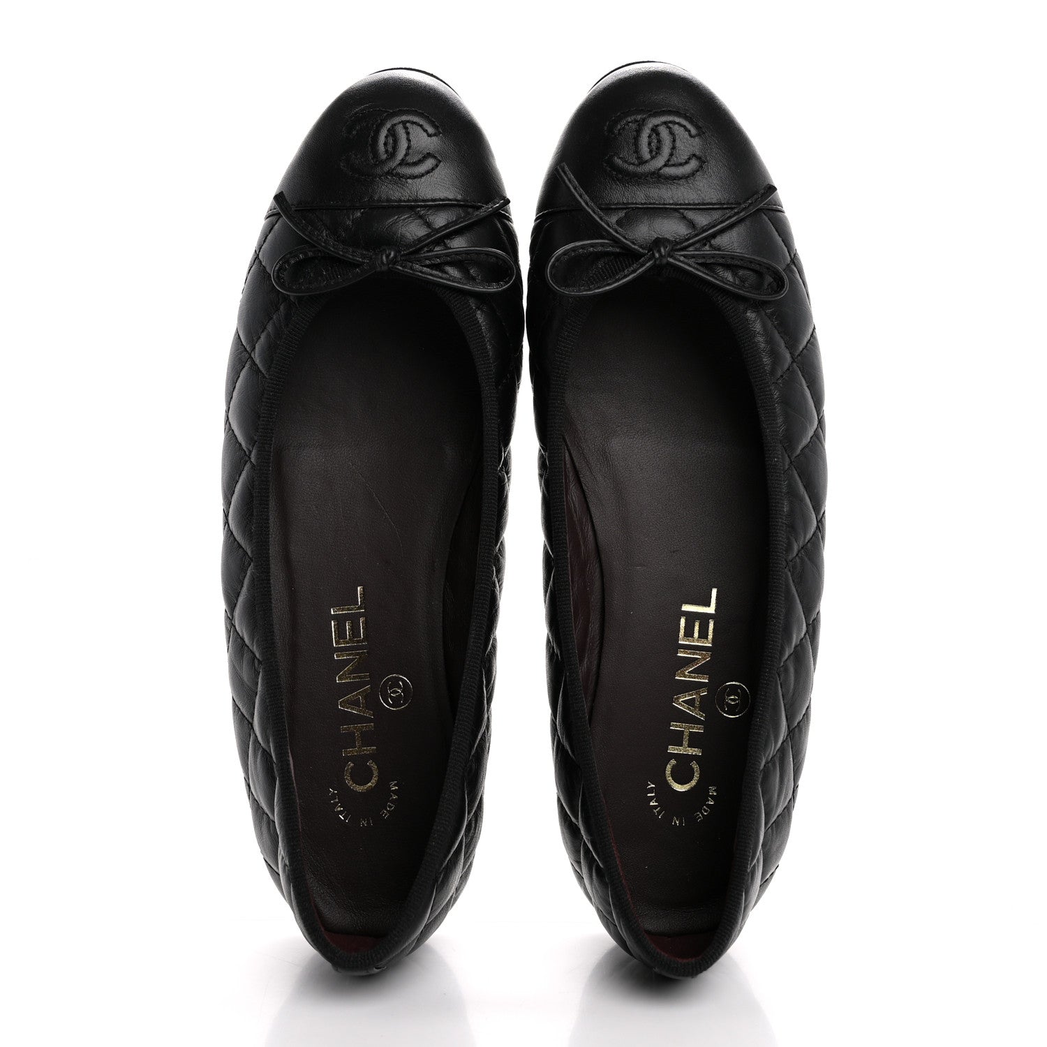 Chanel Aged Calfskin Quilted CC Cap Toe Ballerina Flats 36.5 Black 2 of 11