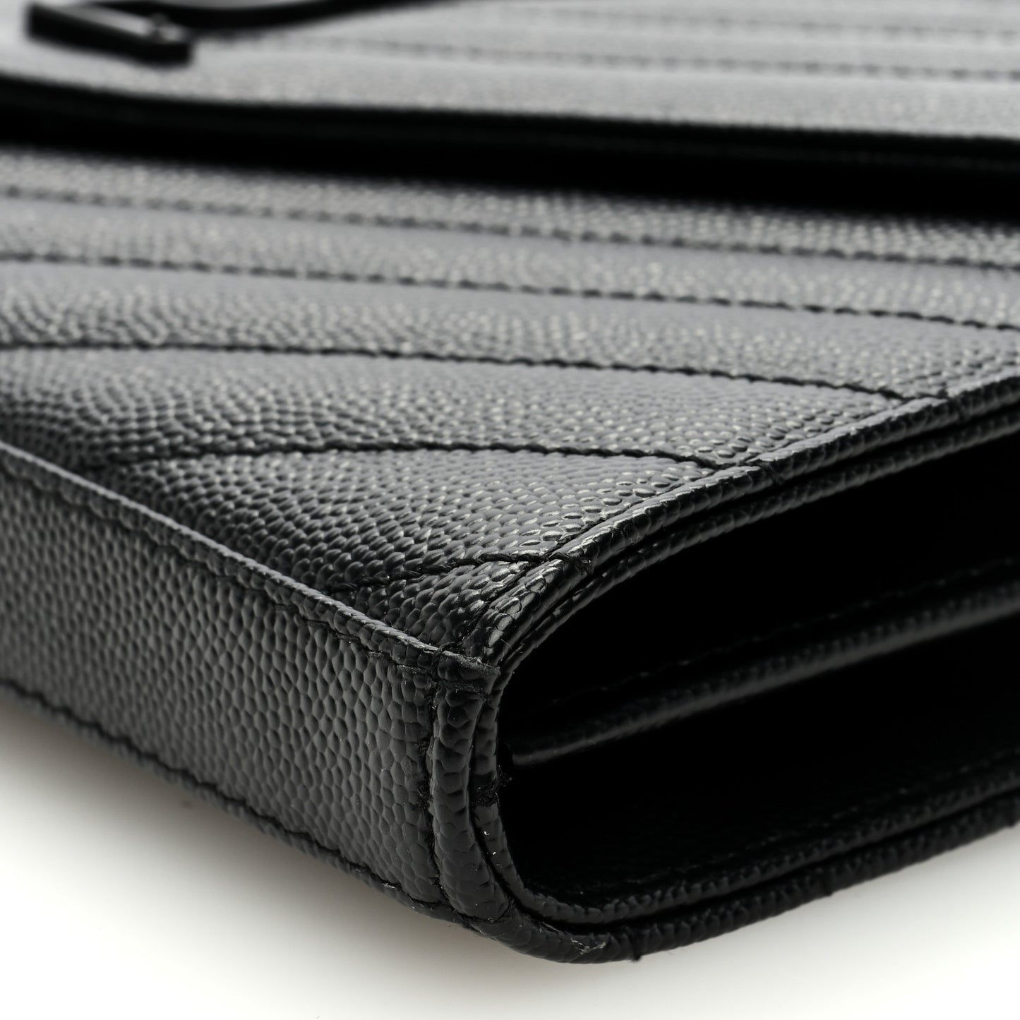 Grain De Poudre Matelasse Chevron Monogram Monochrome Chain Wallet Black