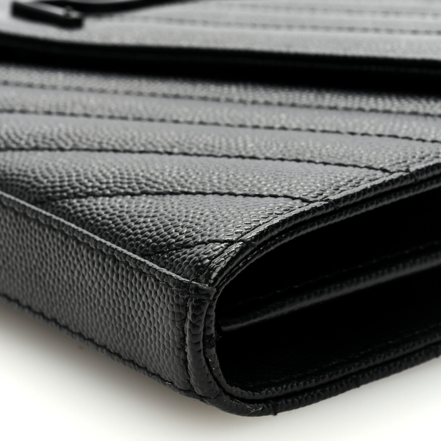 Saint Laurent Grain De Poudre Matelasse Chevron Monogram Monochrome Chain Wallet Black 8 of 8