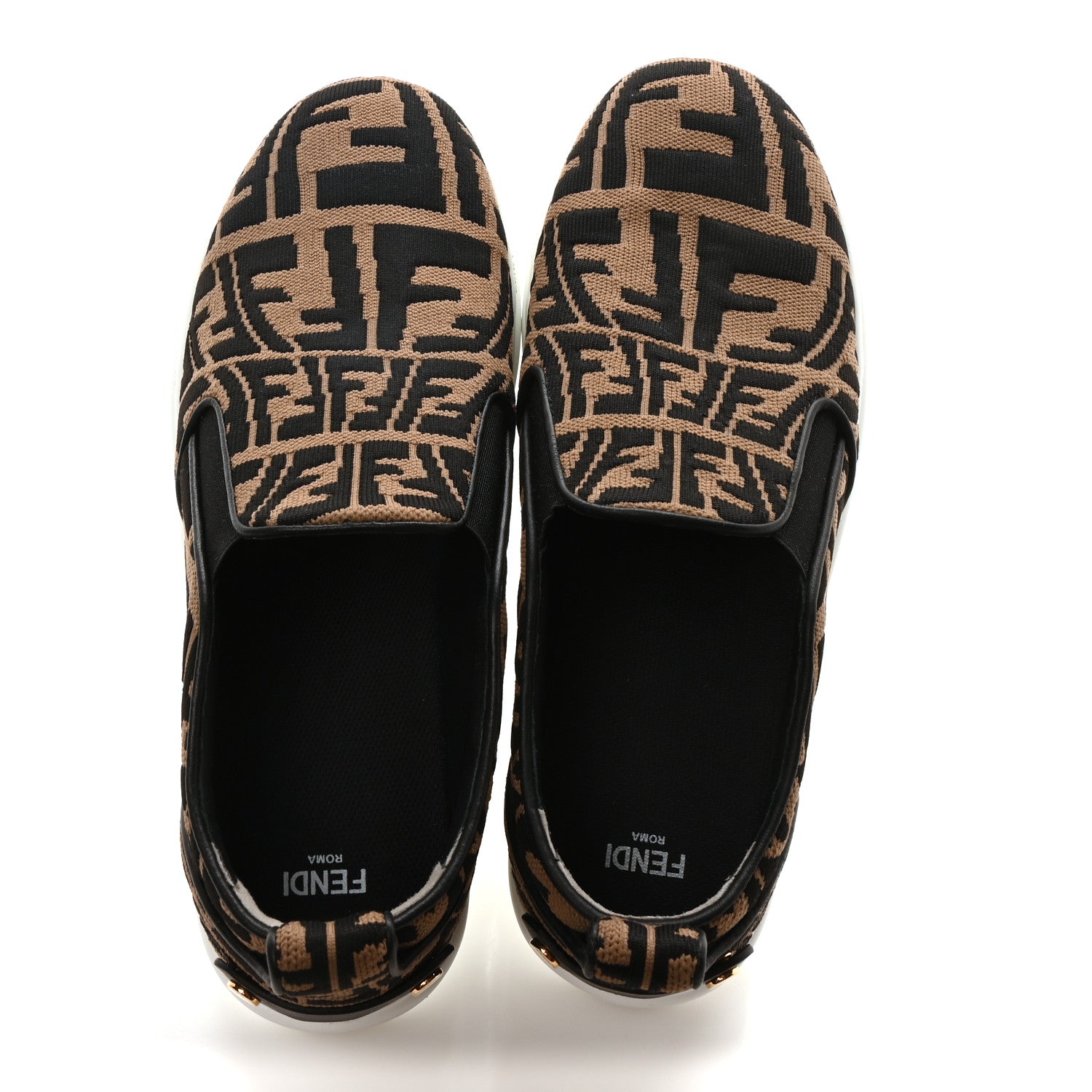 Fendi X SARA COLEMAN Canvas FF Vertigo Embroidered Womens Rise Slip On Sneakers 39 Tobacco Black 2 of 8