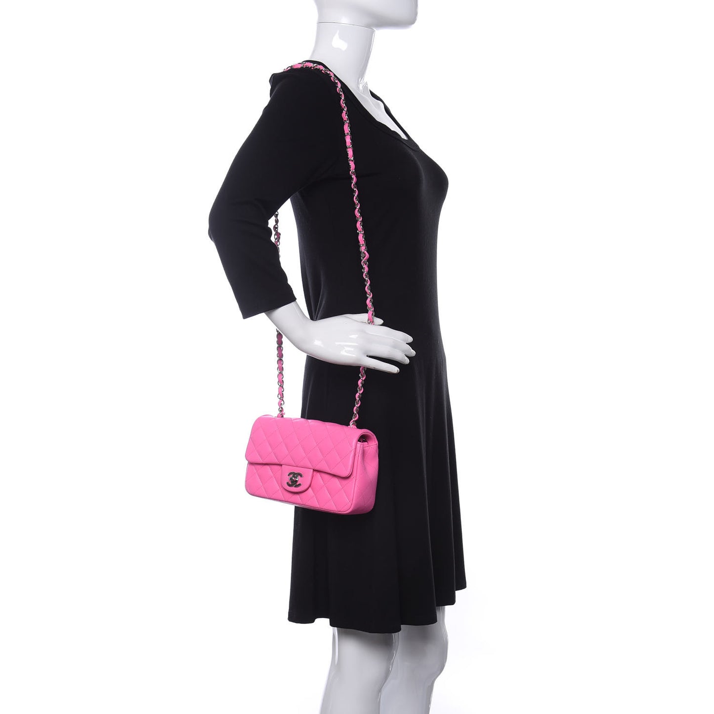 Lambskin Quilted Mini Rectangular Flap Neon Pink