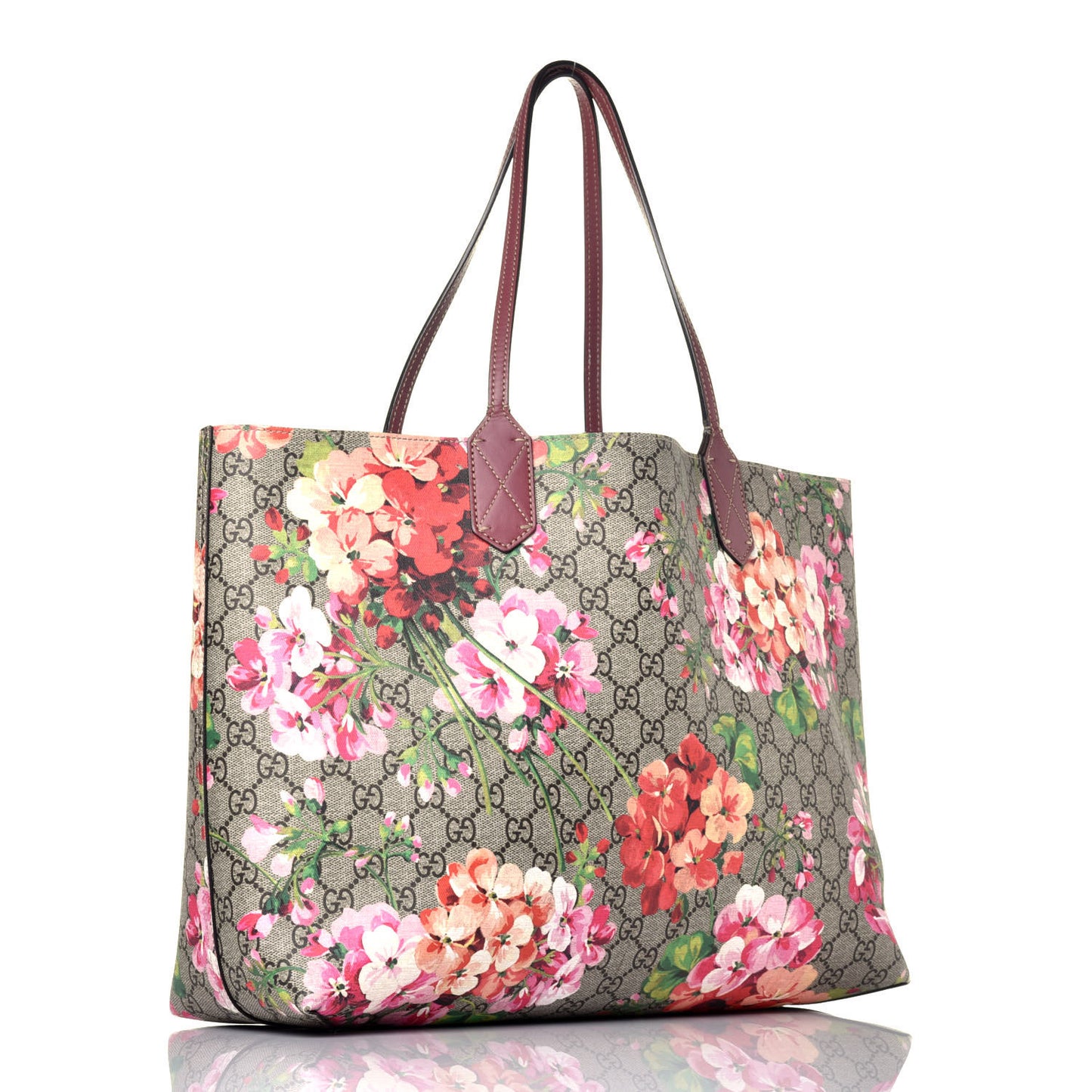 GG Supreme Monogram Blooms Medium Reversible Tote Beige Multicolor Dry Rose