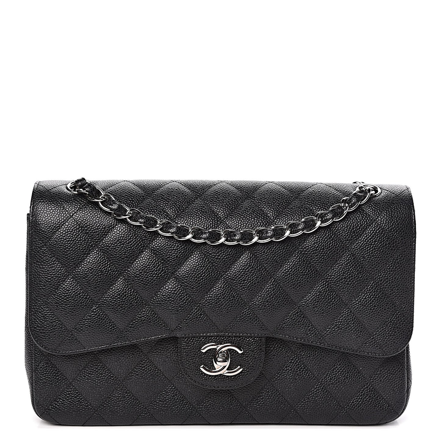 Caviar Quilted Jumbo Double Flap Black