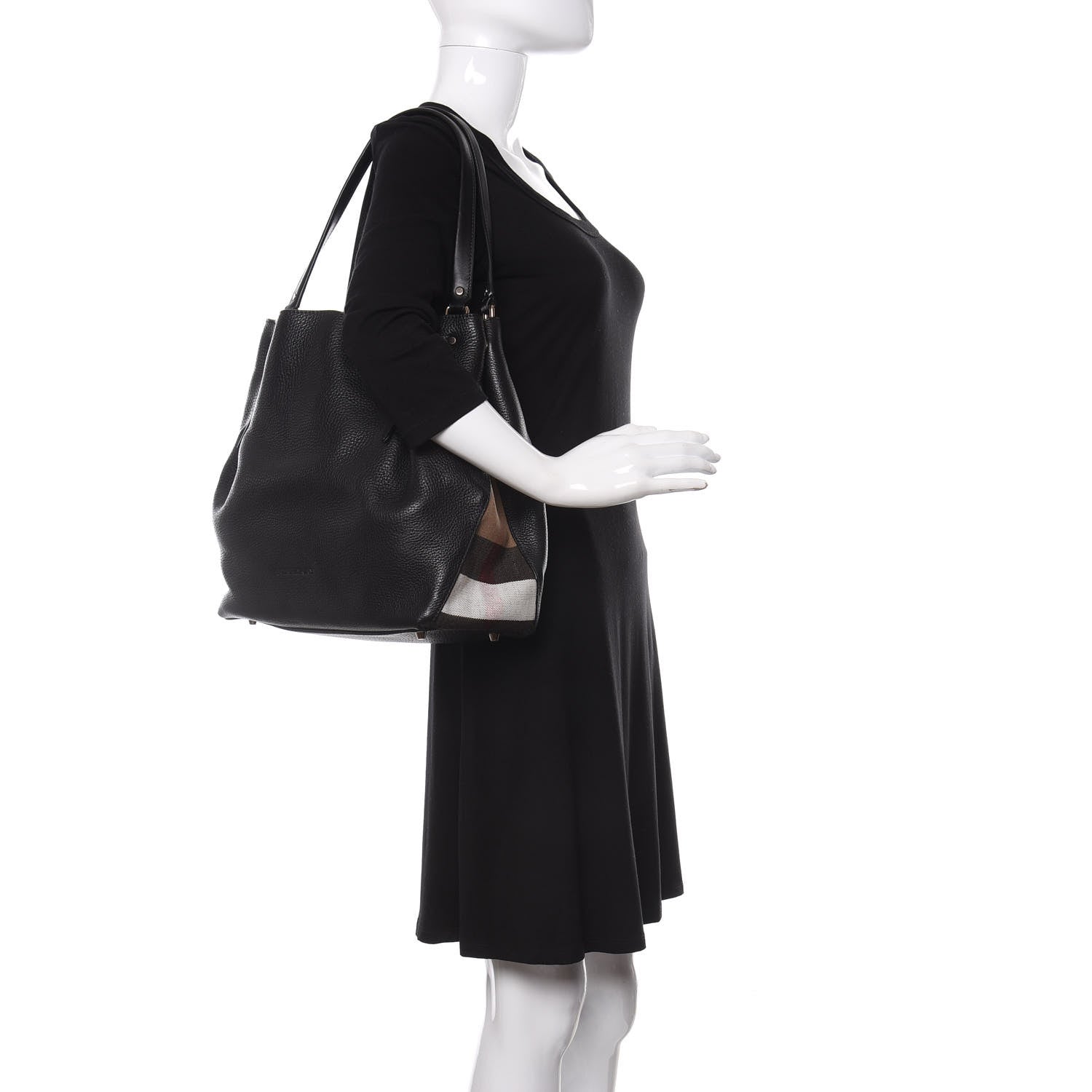 Burberry Grainy Calfskin House Check Medium Maidstone Black 2 of 9