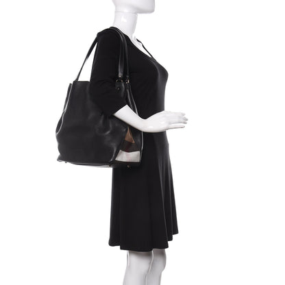 Burberry Grainy Calfskin House Check Medium Maidstone Black 2 of 9