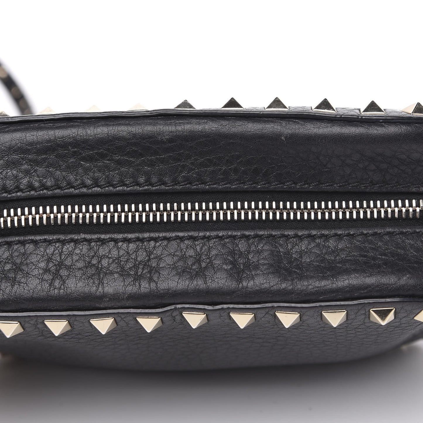 Pebbled Calfskin Rockstud Camera Crossbody Bag Black