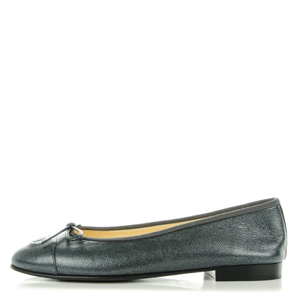 Chanel Metallic Calfskin Cap Toe CC Ballerina Flats 38.5 Grey 1 of 8