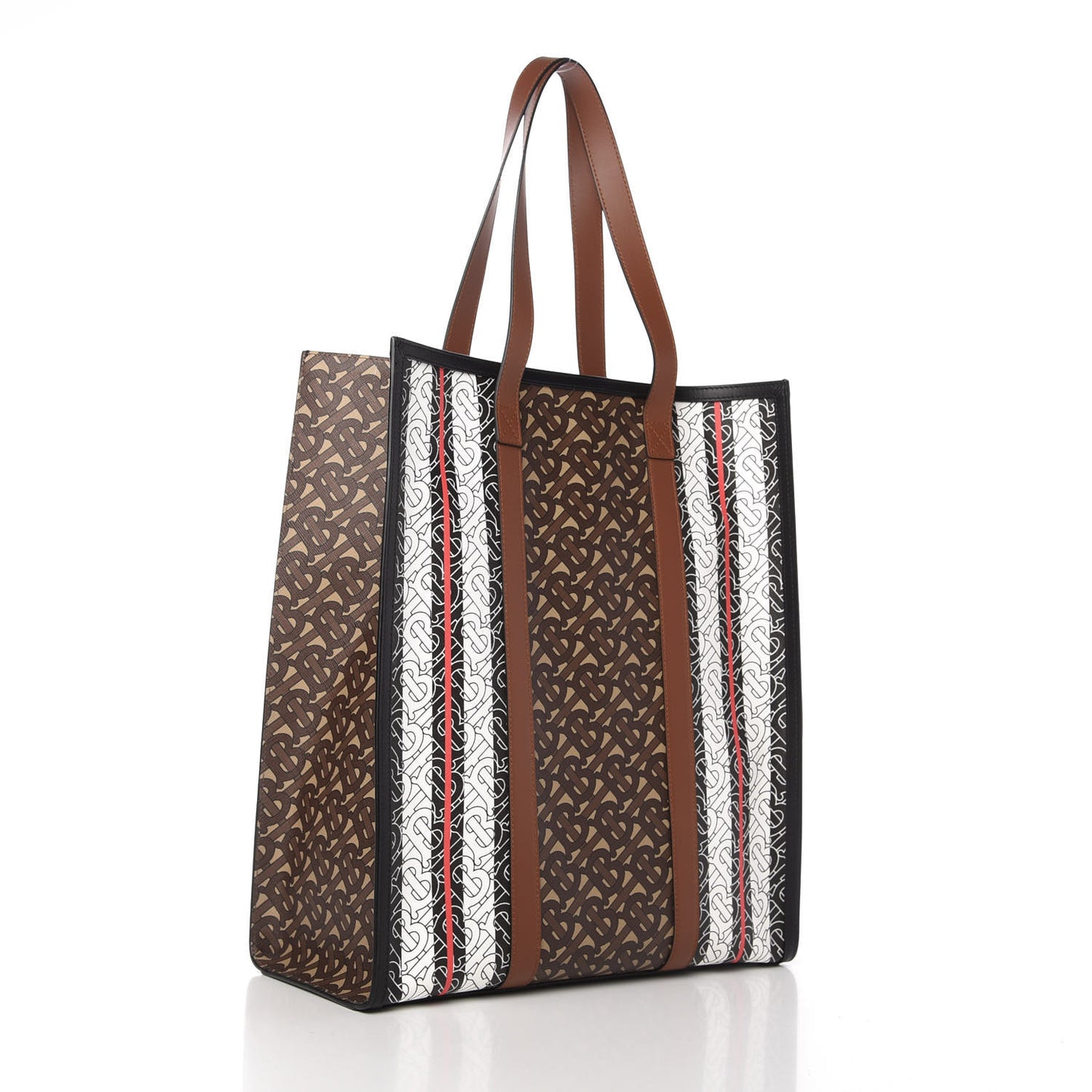 E-Canvas Monogram Stripe Medium Portrait Tote Bag Bridle Brown