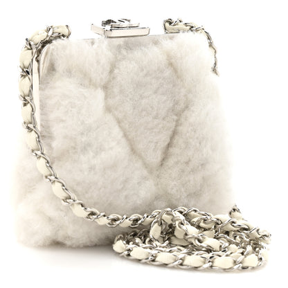 Chanel Shearling Sheepskin Lambskin Quilted Clutch With Chain White 3 of 11