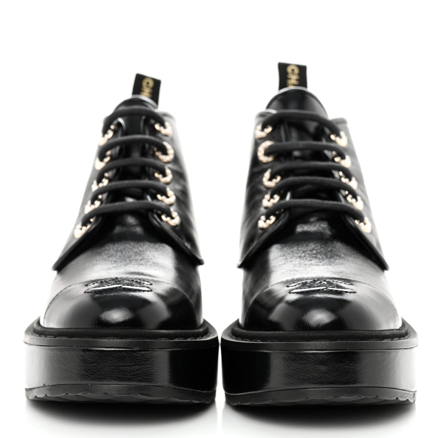Shiny Calfskin Pearl Lace Up Combat Short Boots 35 Black