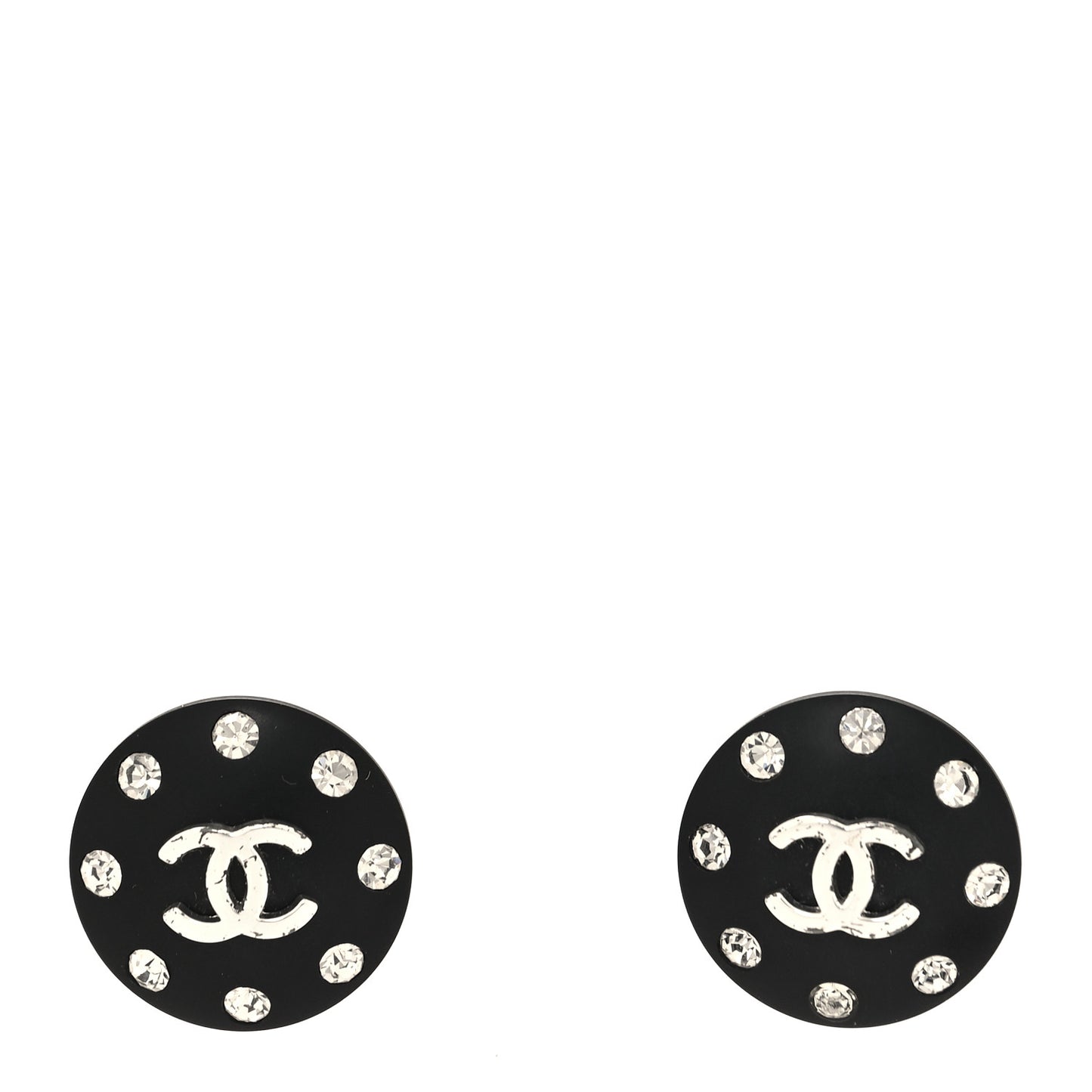 CC Crystal Studded Round Clip On Earrings Black Silver
