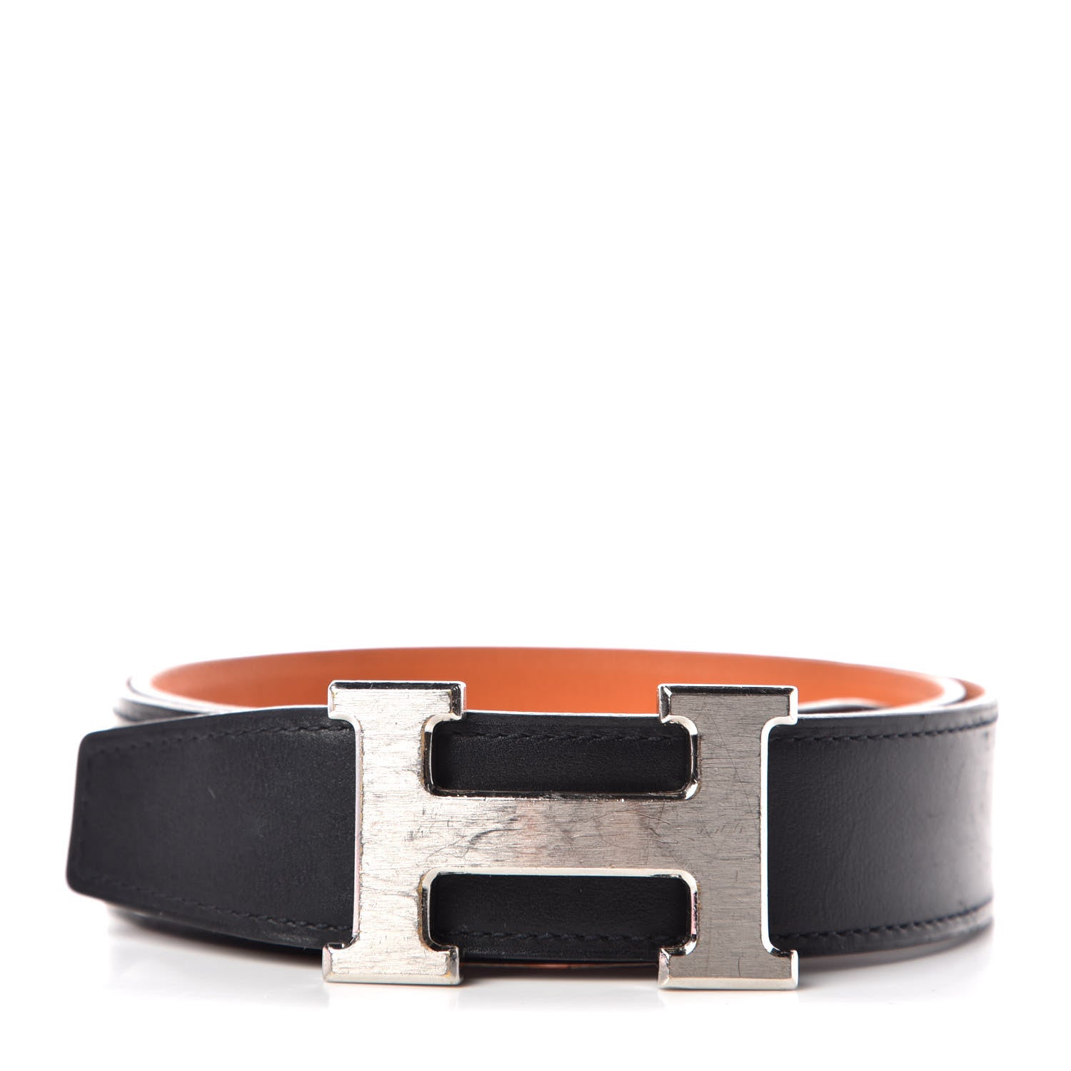 Hermes Box Togo 32mm H Belt 80 Black Orange 1 of 9