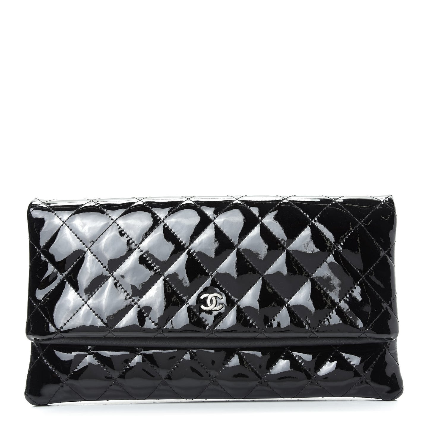 Patent Calfskin Quilted Beauty CC Clutch Black