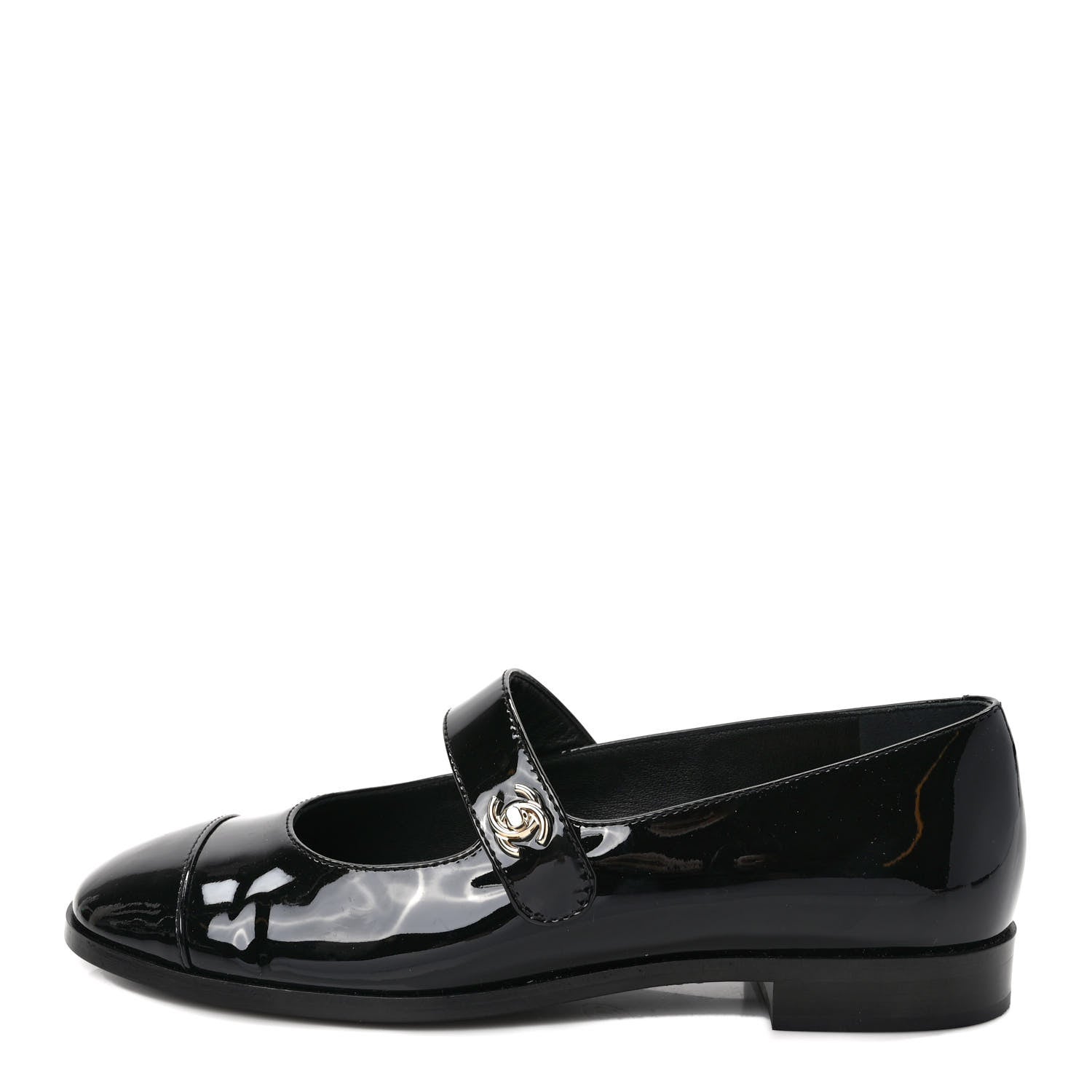 Chanel Patent Calfskin Mary Janes Flats 38.5 Black 1 of 9