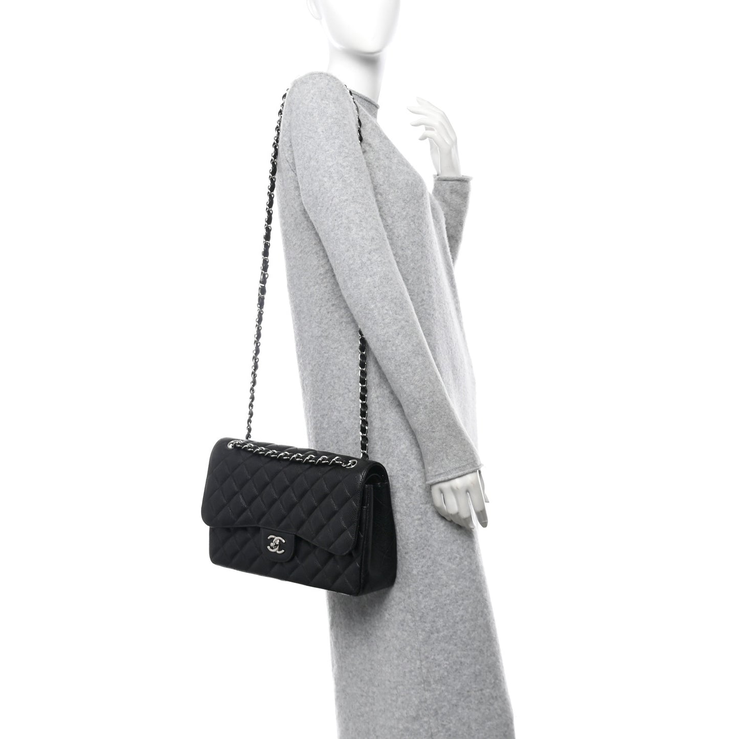 Caviar Quilted Jumbo Double Flap Black