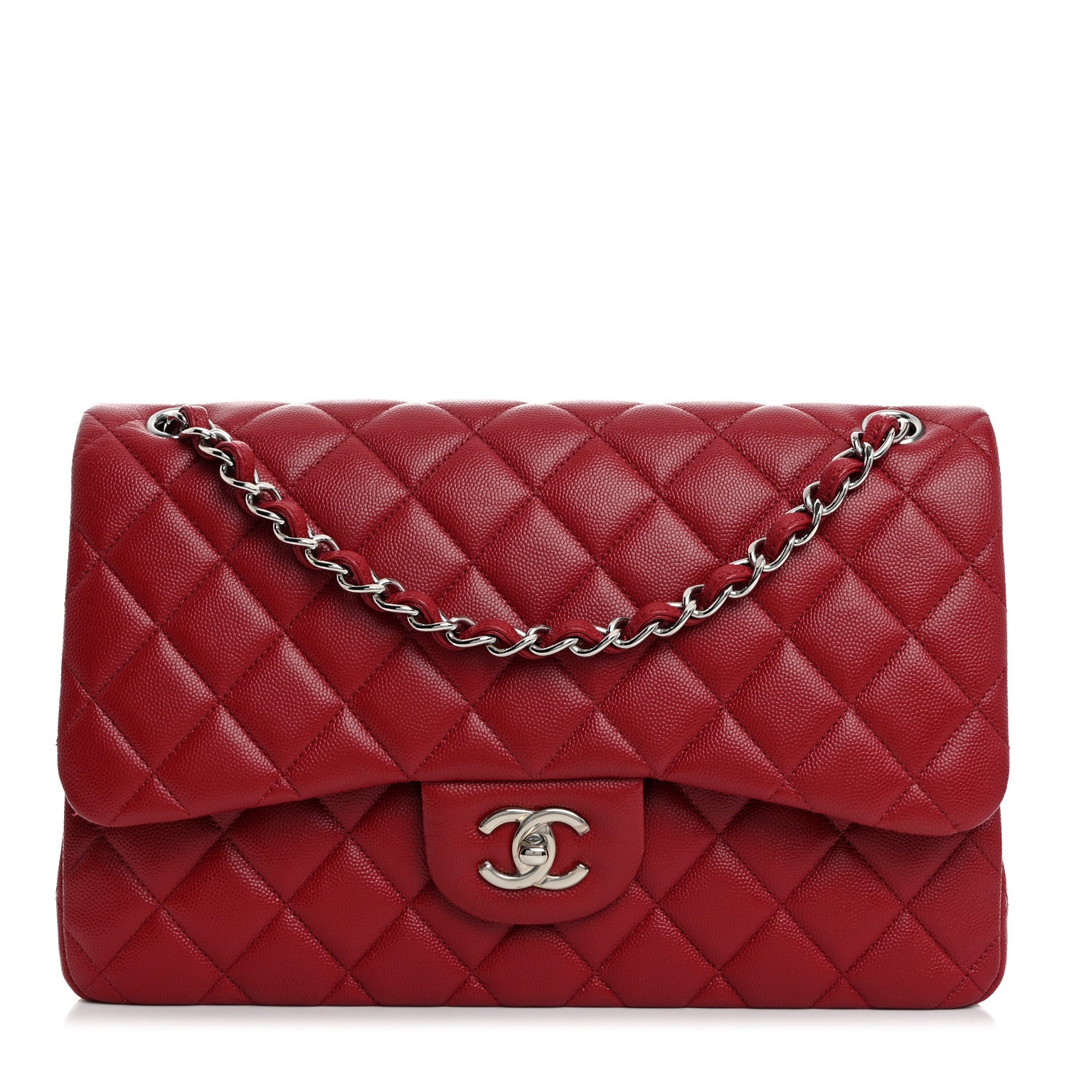 Chanel Caviar Quilted Jumbo Double Flap Dark Red 1 of 10