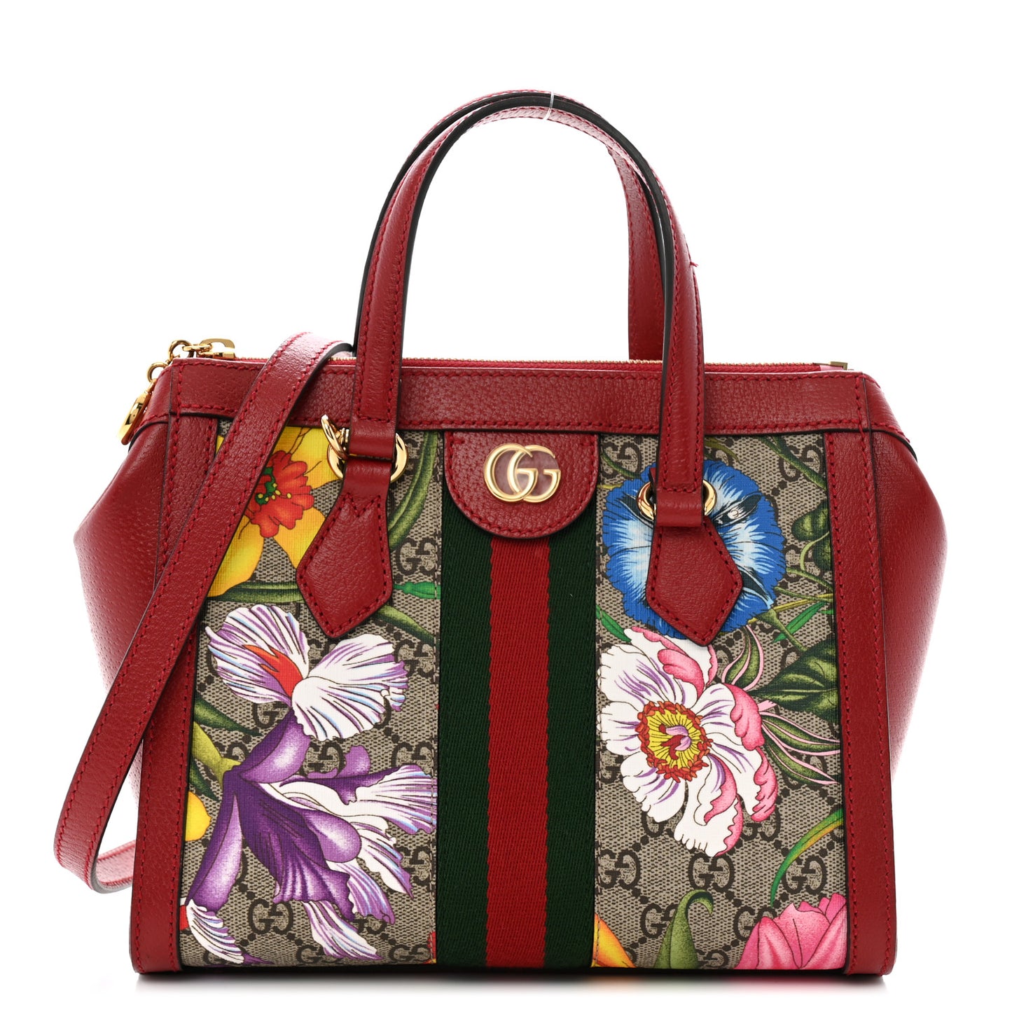 GG Supreme Monogram Flora Web Small Ophidia Tote Bag Red