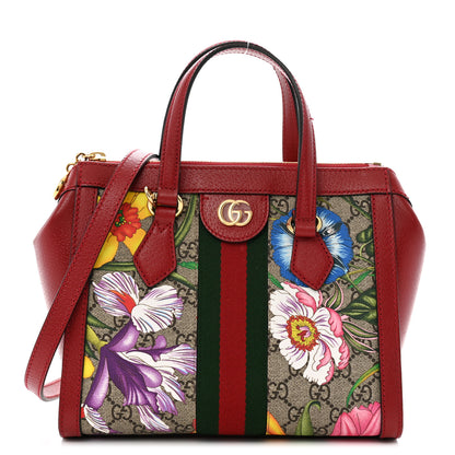 Gucci GG Supreme Monogram Flora Web Small Ophidia Tote Bag Red 1 of 14