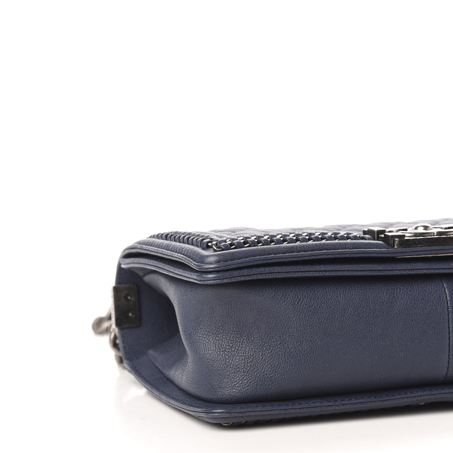Calfskin Quilted Medium Top Handle Boy Flap Blue