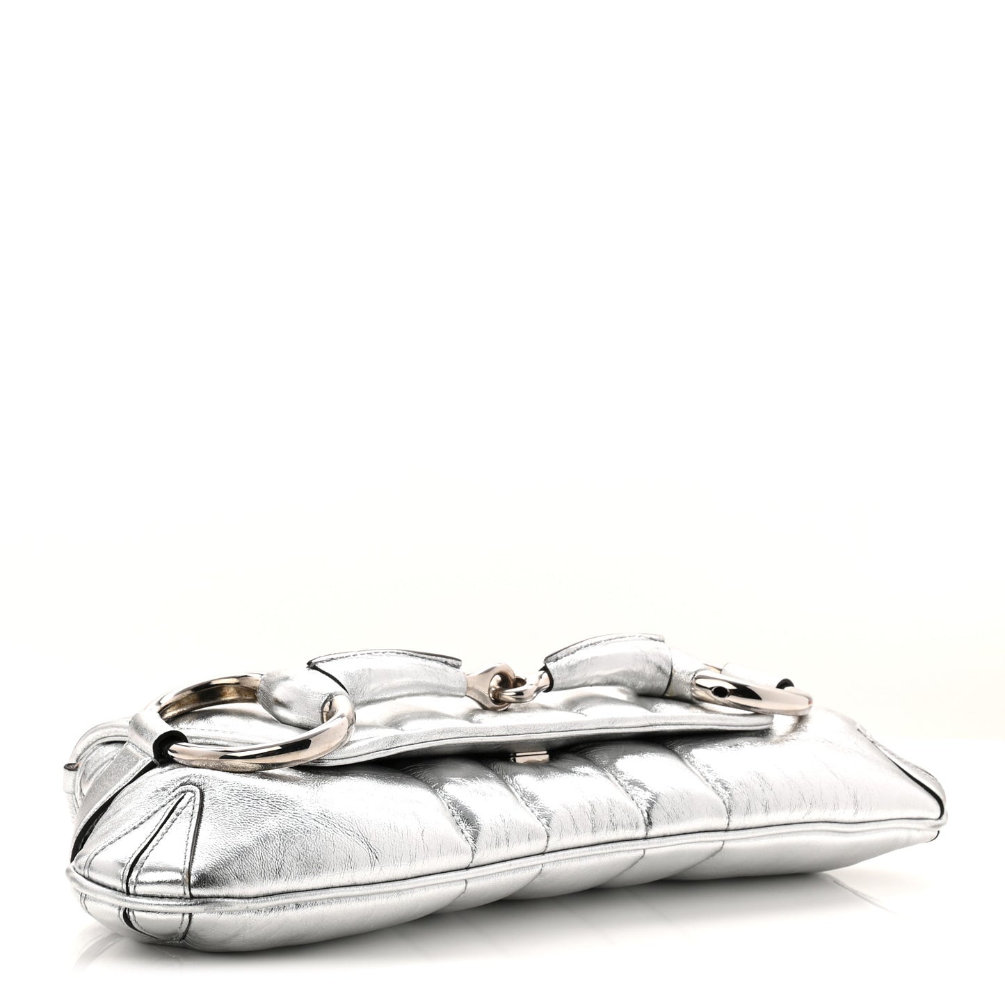 Metallic Nappa Vertical Matelasse Medium Maxi Horsebit Chain Shoulder Bag Silver