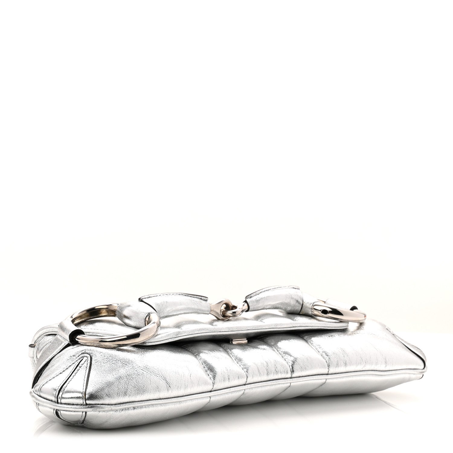 Gucci Metallic Nappa Vertical Matelasse Medium Maxi Horsebit Chain Shoulder Bag Silver 4 of 11