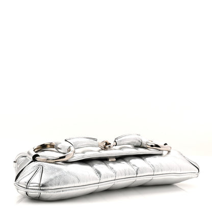 Gucci Metallic Nappa Vertical Matelasse Medium Maxi Horsebit Chain Shoulder Bag Silver 4 of 11