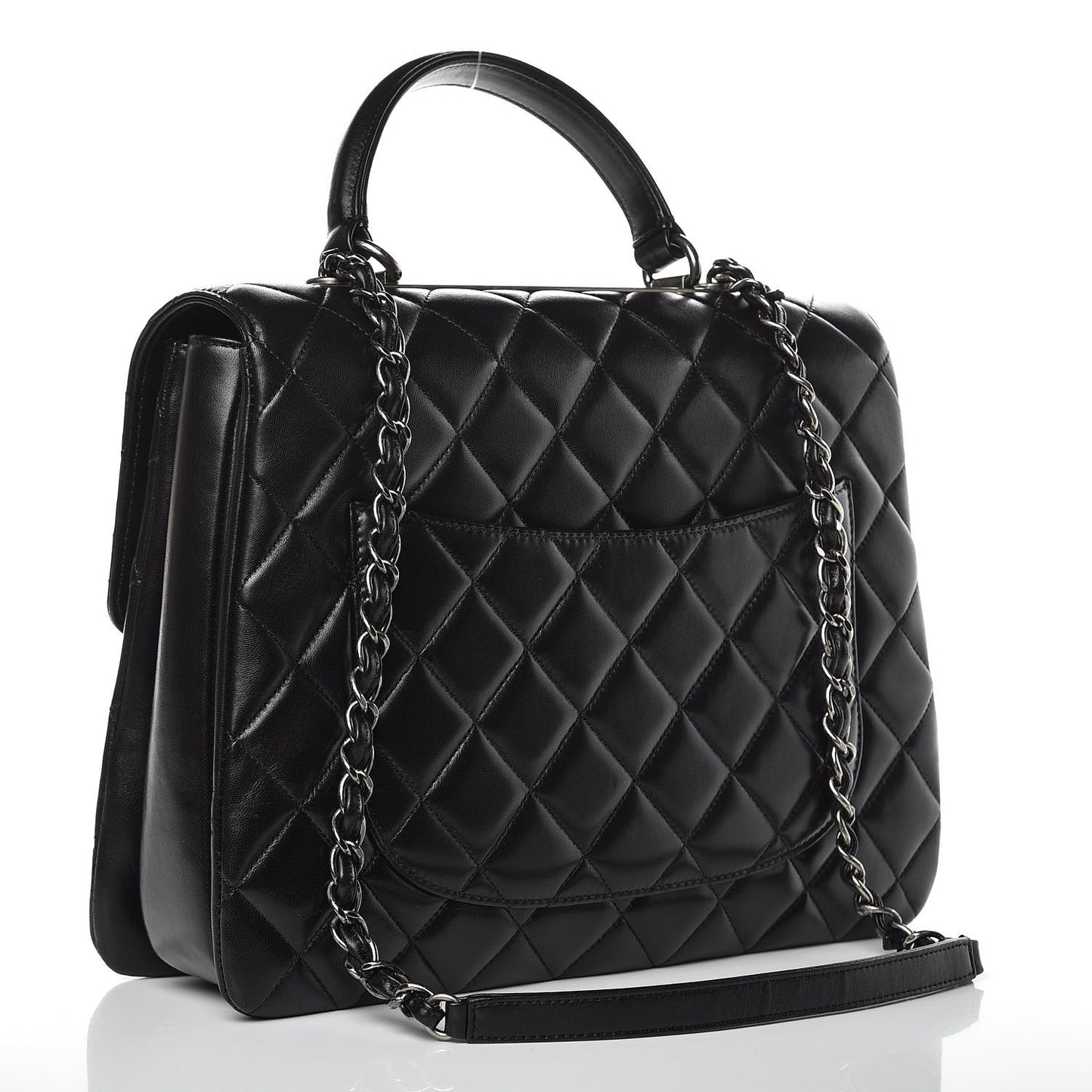 Lambskin Quilted Large Trendy CC Dual Handle Flap Bag Black