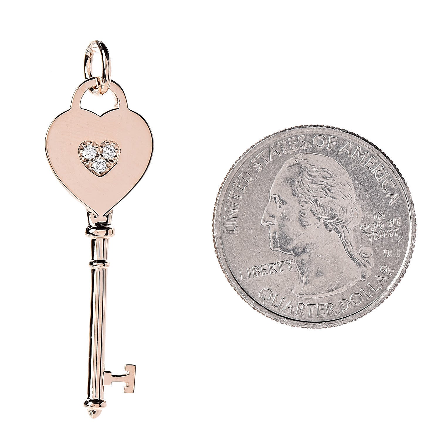 Tiffany 18K Rose Gold Diamond Heart Key Pendant 2 of 4