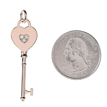 Tiffany 18K Rose Gold Diamond Heart Key Pendant 2 of 4