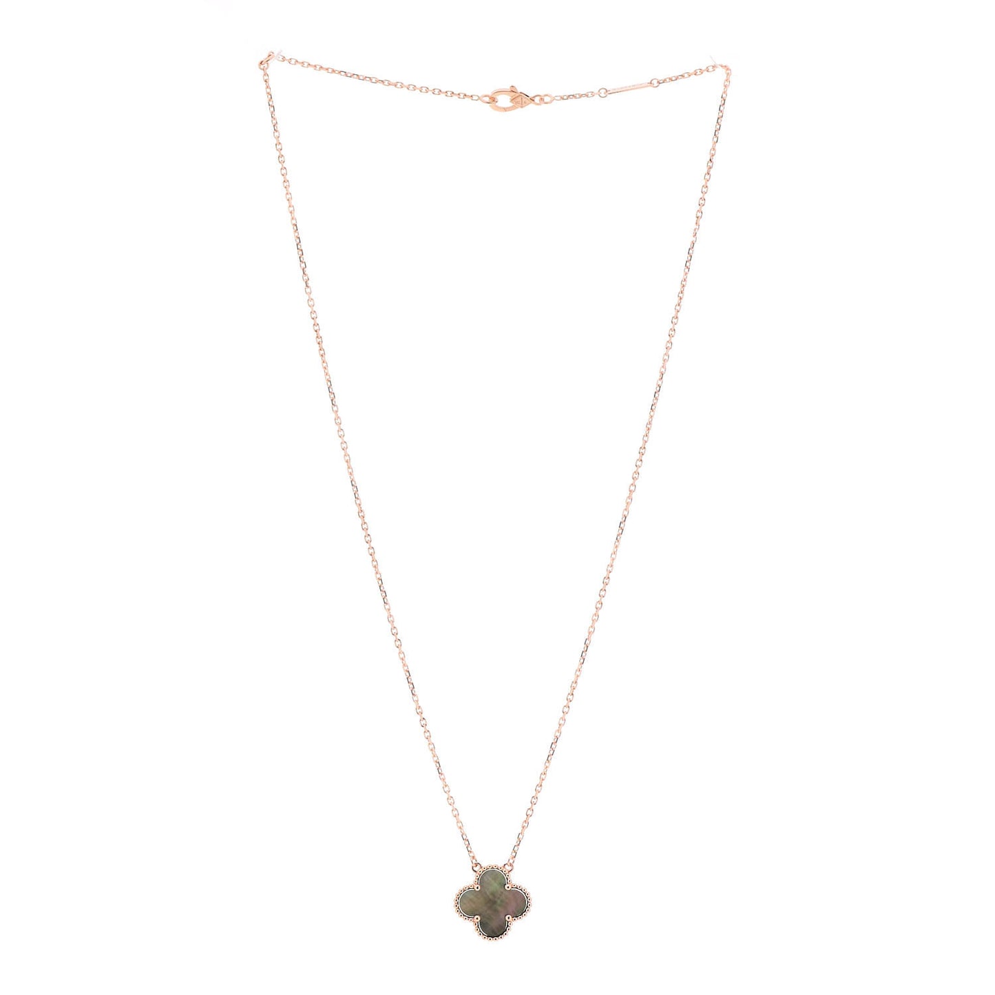 18K Rose Gold Gray Mother of Pearl Vintage Alhambra Pendant Necklace