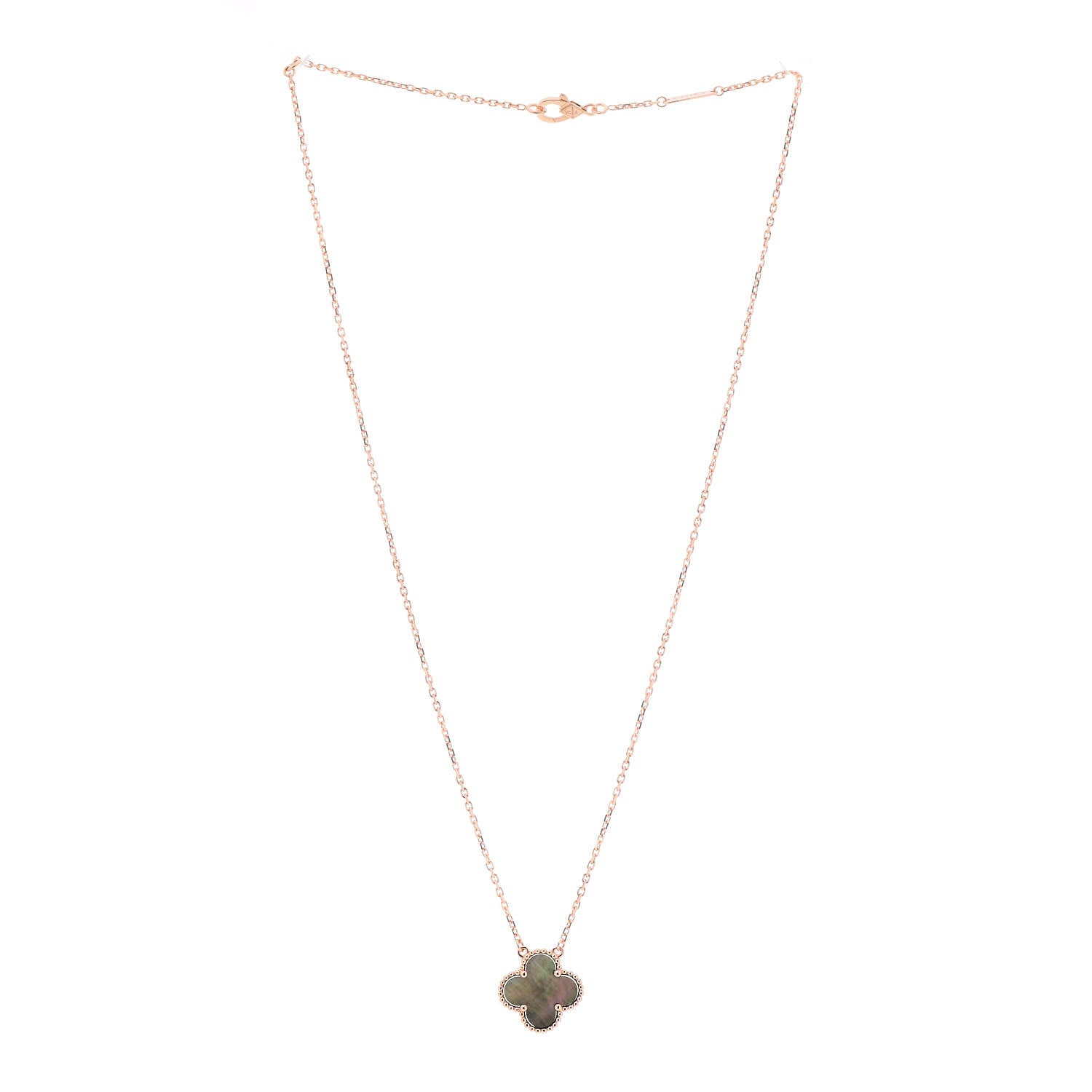 Van Cleef & Arpels 18K Rose Gold Gray Mother of Pearl Vintage Alhambra Pendant Necklace 3 of 7