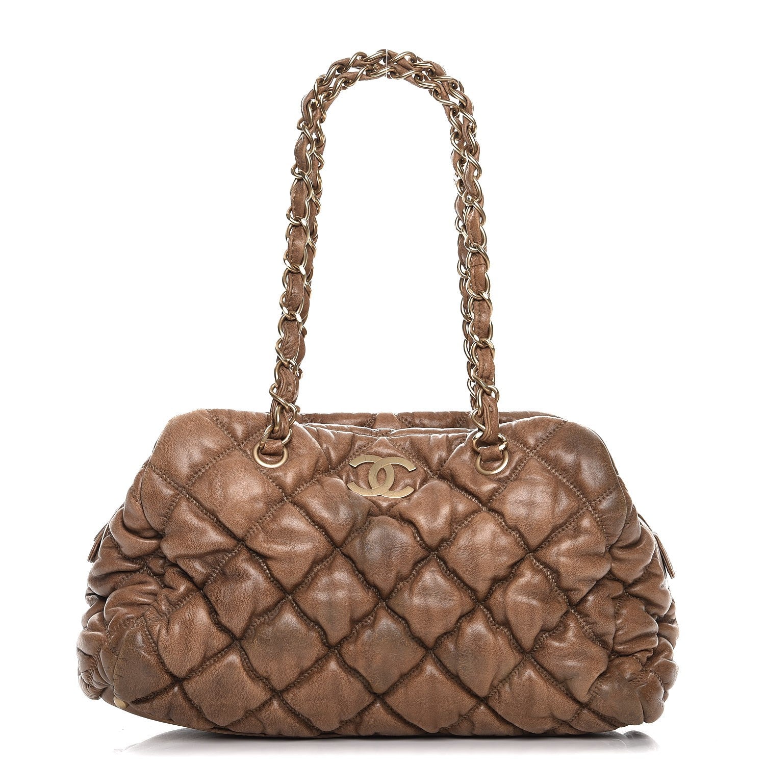 Chanel Lambskin Bubble Quilt Bowler Dark Beige 1 of 14