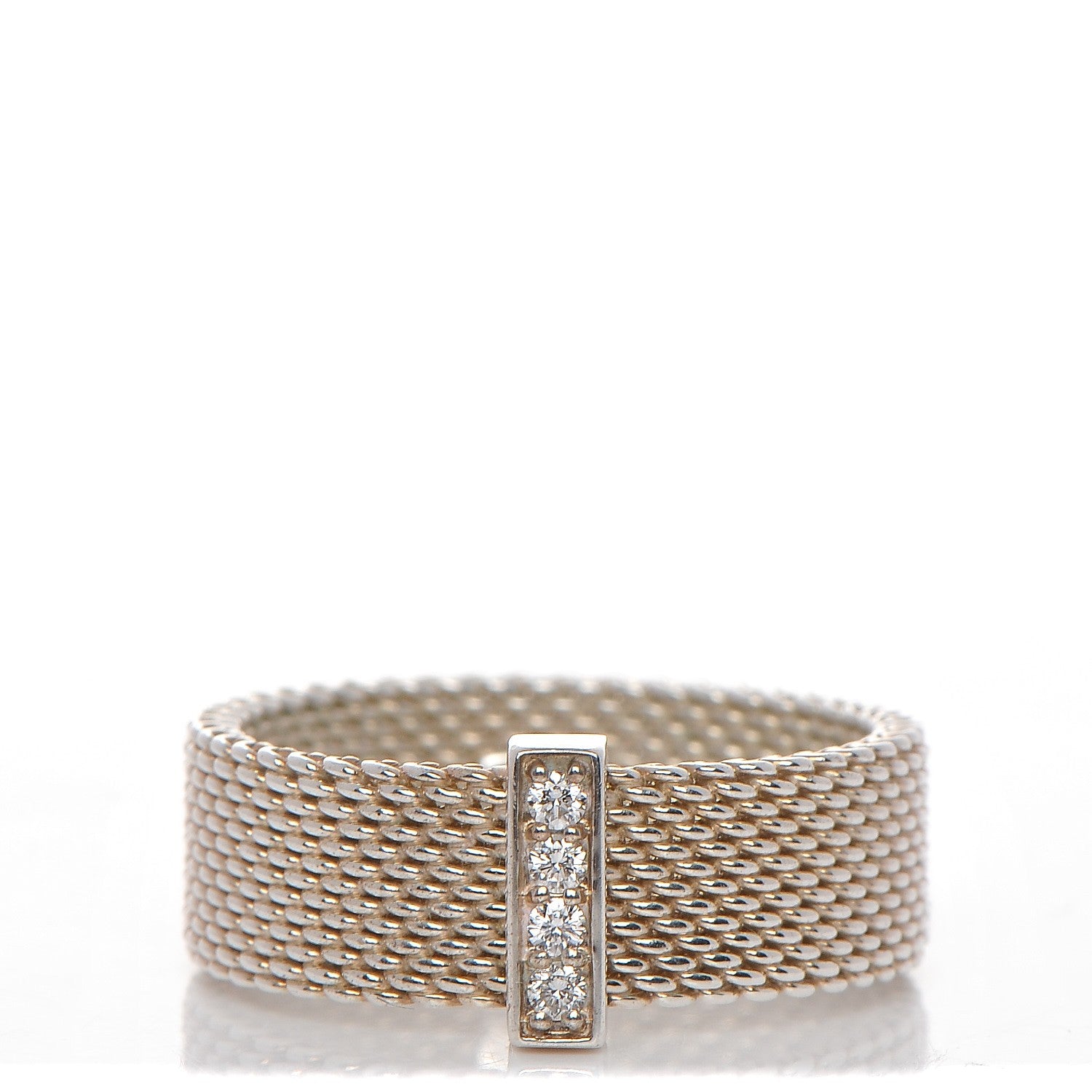 Tiffany Sterling Silver Diamond Mesh Somerset Ring 57 8 1 of 4