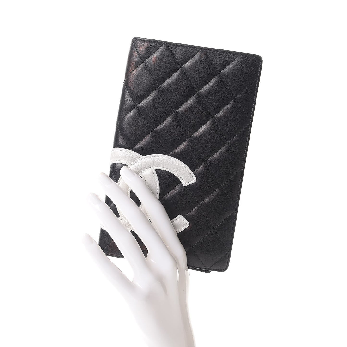 Calfskin Quilted Cambon Yen Wallet Black White